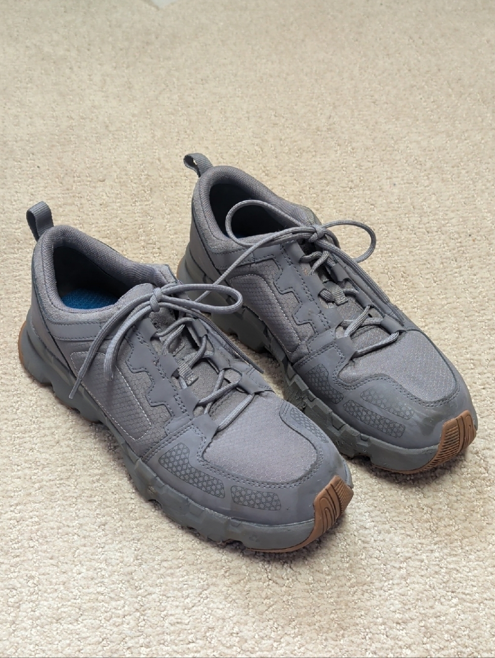 Timberland PRO Men's Gray Athletic Lace-Up Trail Shoes with Brown Accents